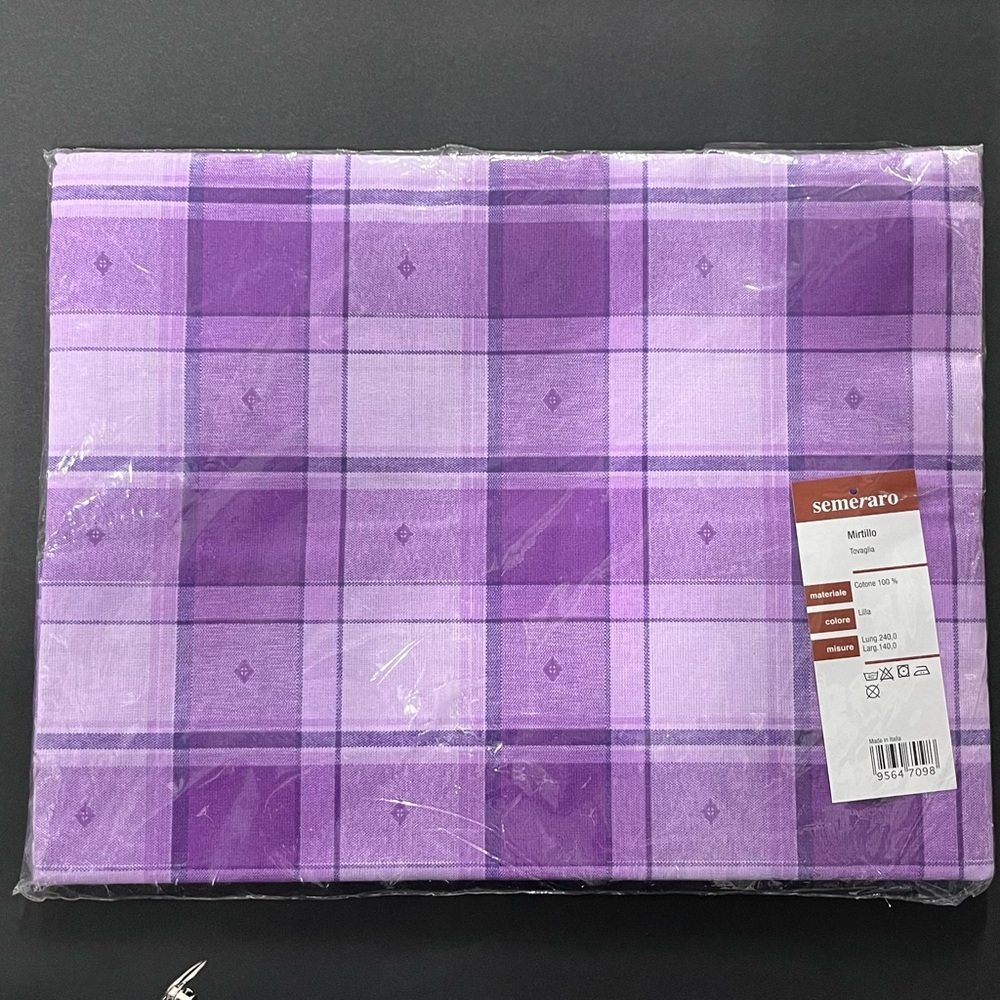 Semeraro Tablecloth Italy 94.49” x 55.12” Lavender Plaid Geometric Cotton Open